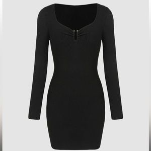 New - Solid Knitted Long Sleeve Short Dress (S) Cider